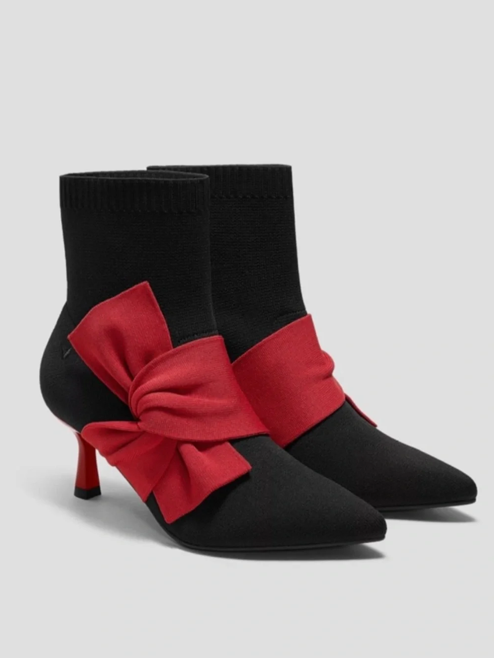 Vivaia Athena Pointed Toe Ankle Heel Boot Bow Detail Black Ruby Red Size 9/40
